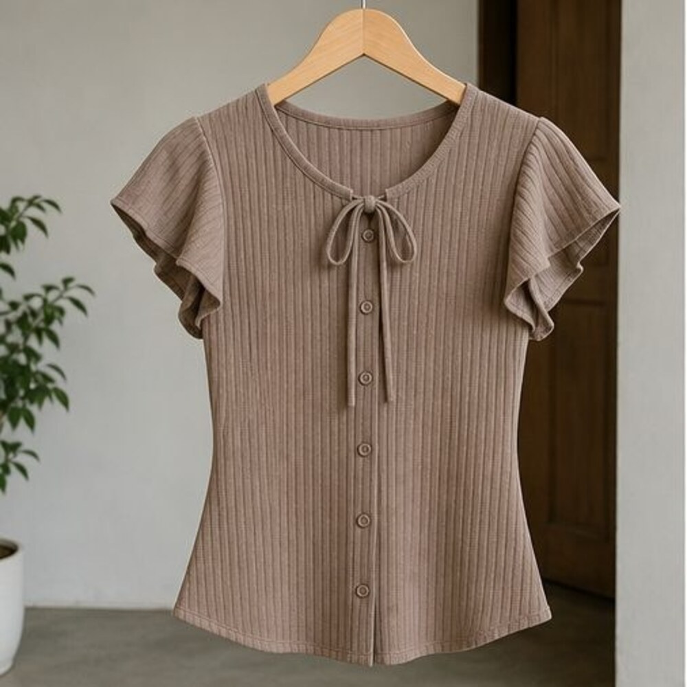 Taupe Tie Neck Blouse